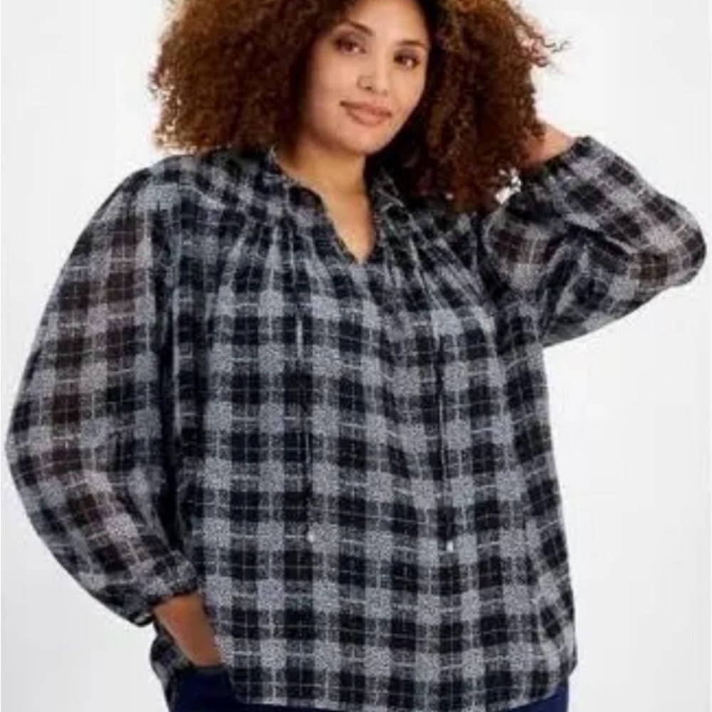 Tommy Hilfiger Black and White Plaid Blouse 3XL